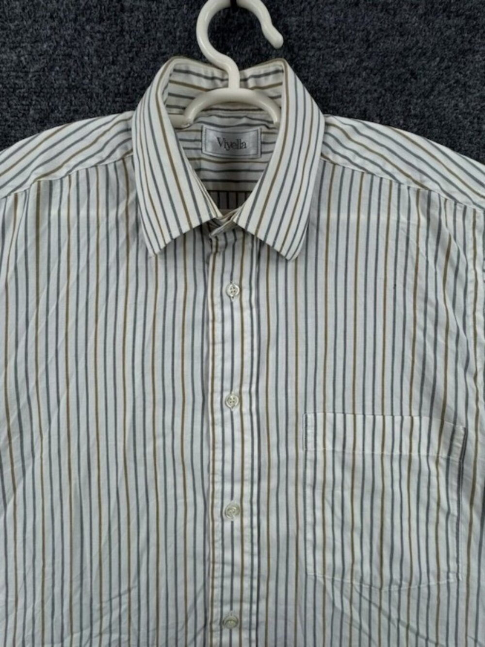 Viyella Gray White Point 15 Cotton Polyester Short Sleeve Striped Button Up Mens